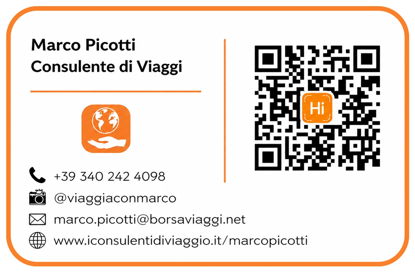 Retro biglietto Viaggia con Marco con QR code